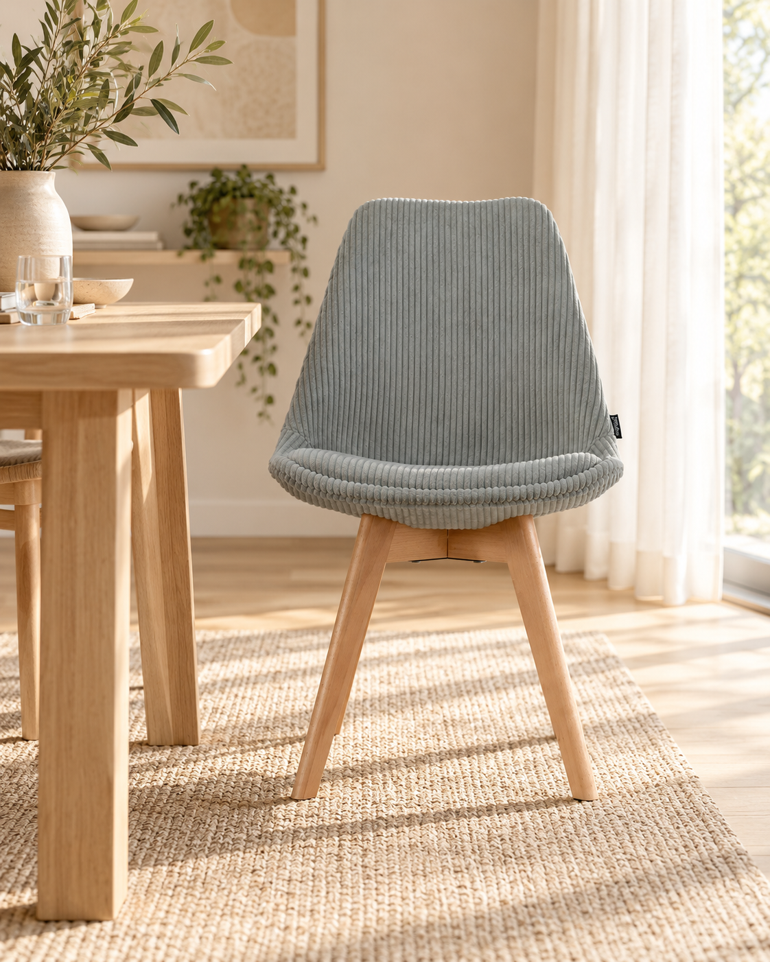 Chaise en tissu pieds en bois massif, 58x49,5x82CM-Alba