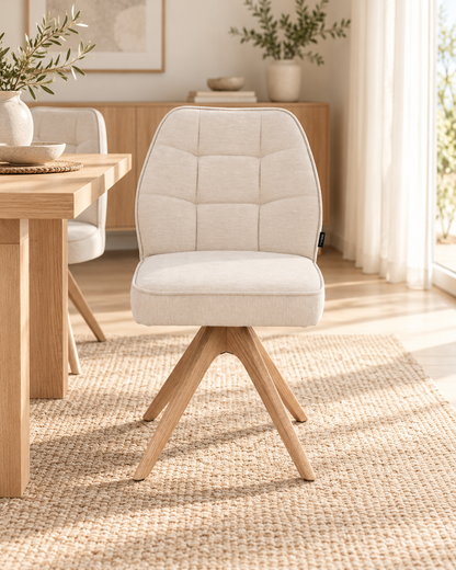 Chaise pivotante en tissu anti tache, 48x63,5xH83CM EMMA pieds en bois massif