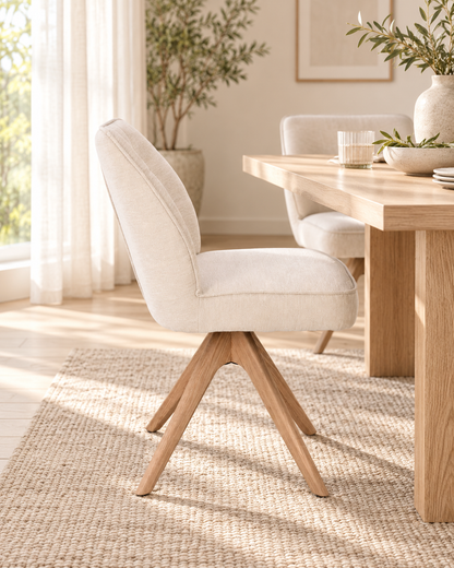 Chaise pivotante en tissu anti tache, 48x63,5xH83CM EMMA pieds en bois massif