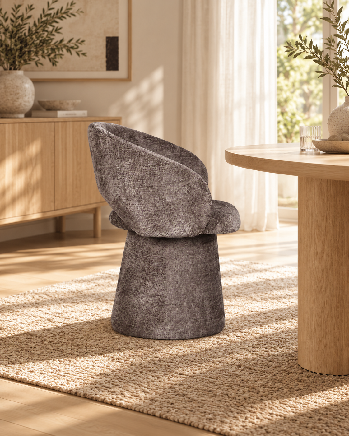 Chaise pivotante en tissu anti tache, 60x55,5xH77CM - ELIANA