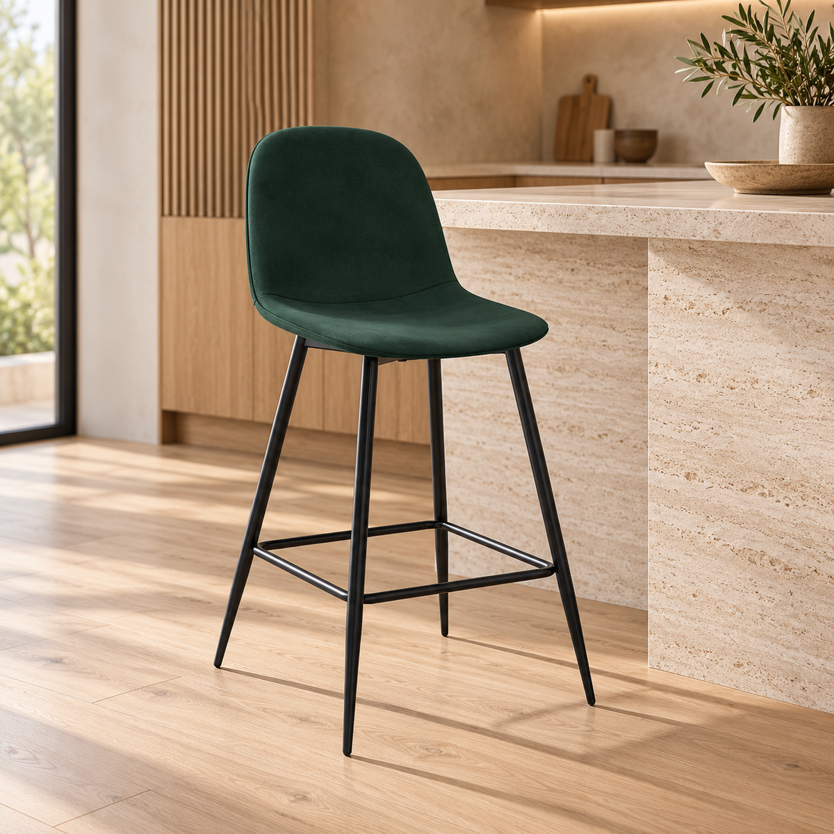 Tabouret de bar en velours pieds noirs, 41x51,5xH106 cm - KLARY