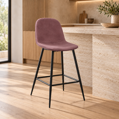 Tabouret de bar en velours pieds noirs, 41x51,5xH106 cm - KLARY