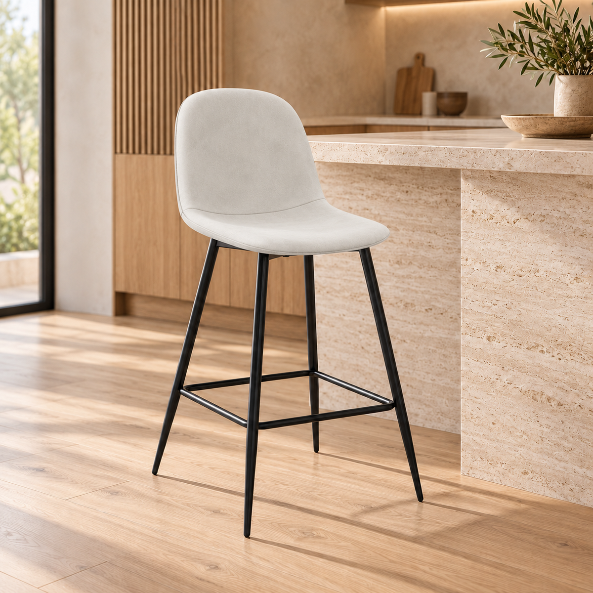 Tabouret de bar en velours pieds noirs, 41x51,5xH106 cm - KLARY