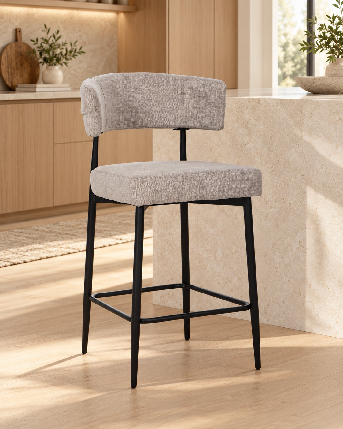 Chaise Haute Tabouret de bar en tissu anti tache, 51x51xH96CM - YAARA ( 65 cm hauteur assise)