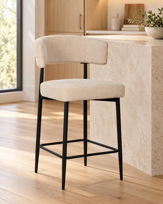 Chaise Haute Tabouret de bar en tissu anti tache, 51x51xH96CM - YAARA ( 65 cm hauteur assise)