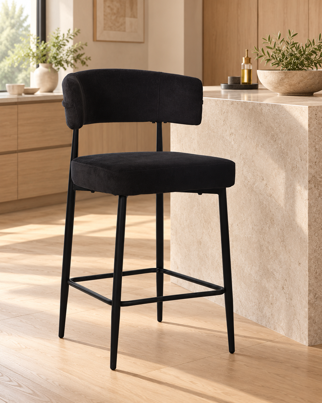 Chaise Haute Tabouret de bar en tissu anti tache, 51x51xH96CM - YAARA ( 65 cm hauteur assise)