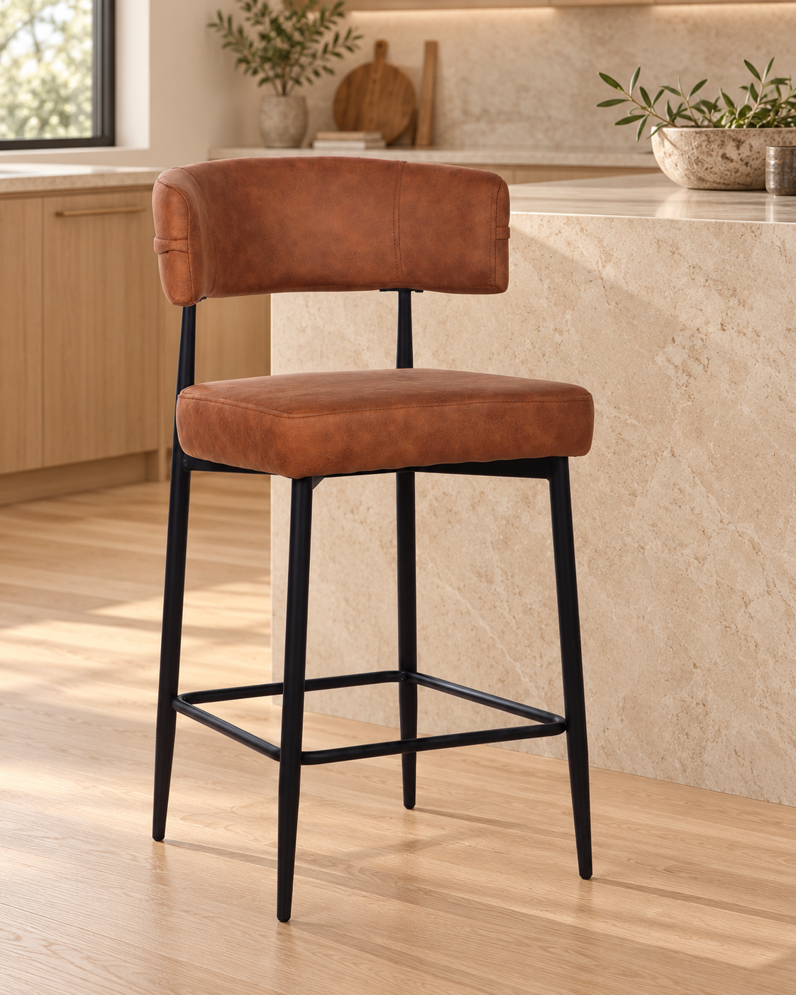 Chaise Haute Tabouret de bar en tissu anti tache, 51x51xH96CM - YAARA ( 65 cm hauteur assise)