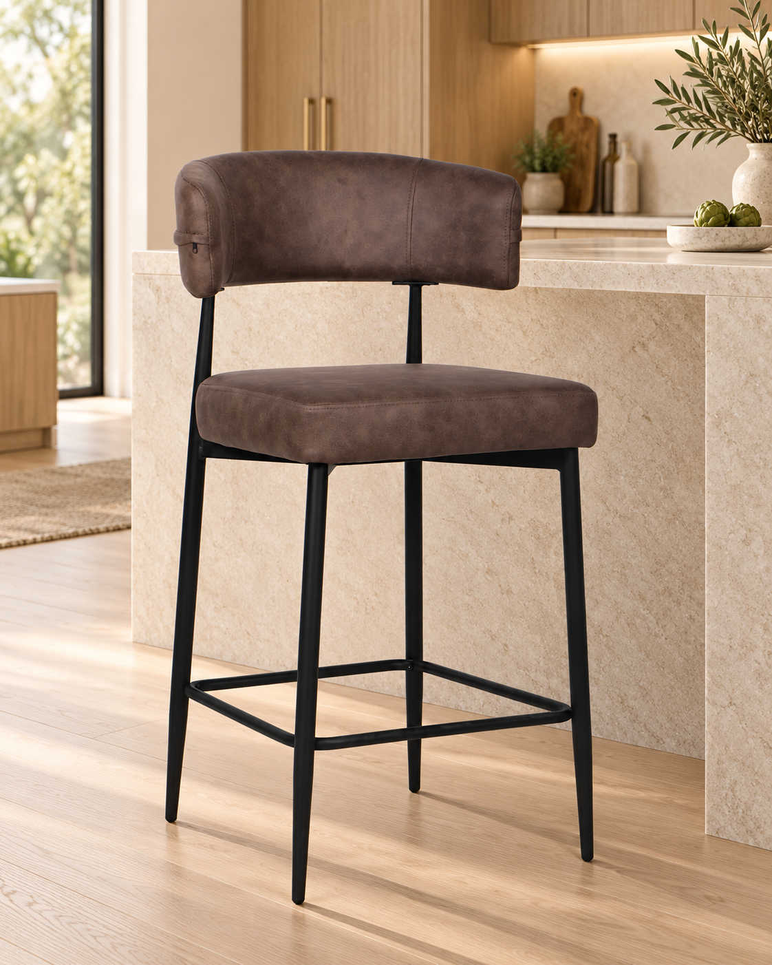 Chaise Haute Tabouret de bar en tissu anti tache, 51x51xH96CM - YAARA ( 65 cm hauteur assise)