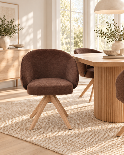 NORDIE Chaise pivotante en tissu anti tâche pieds bois massif, 60x62xH80CM