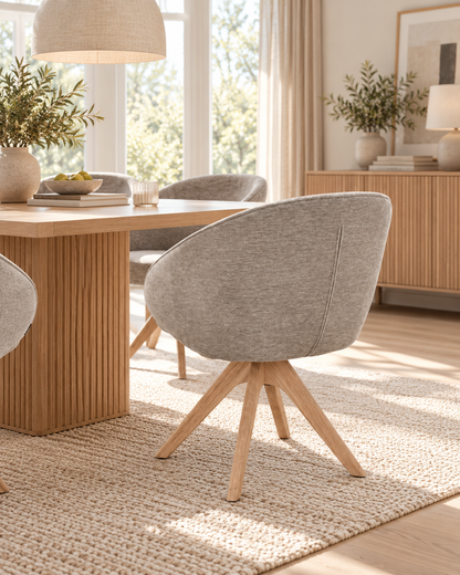 NORDIE Chaise pivotante en tissu anti tâche pieds bois massif, 60x62xH80CM