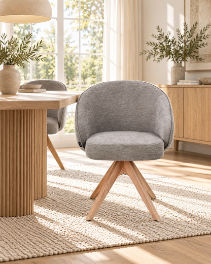 NORDIE Chaise pivotante en tissu anti tâche pieds bois massif, 60x62xH80CM