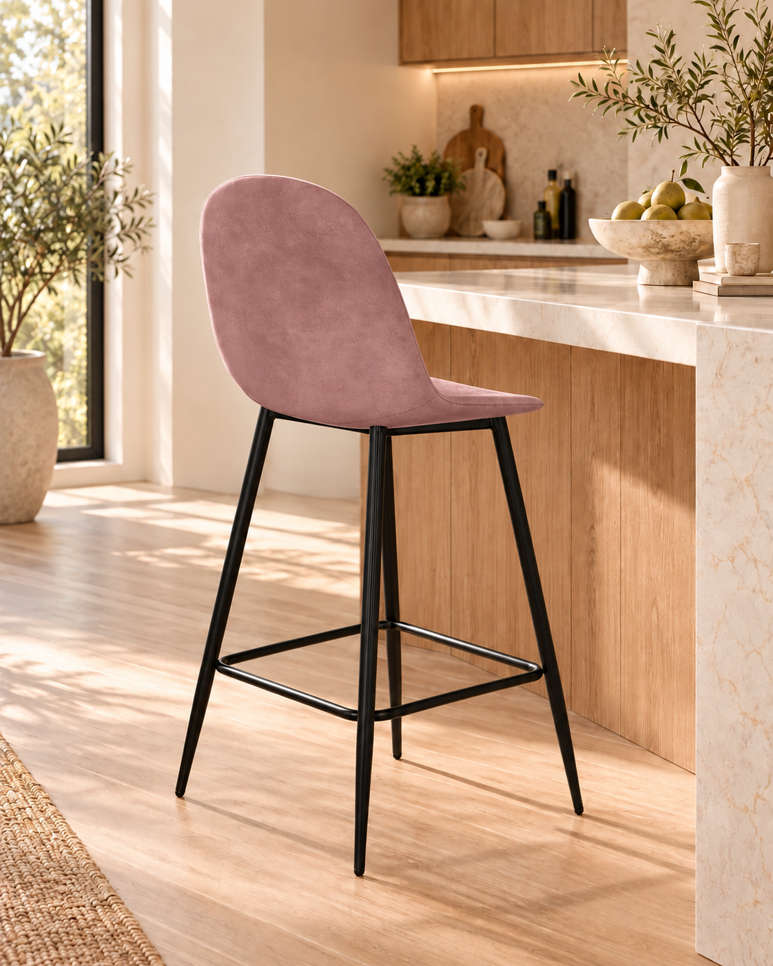 Tabouret de bar en velours pieds noirs, 41x51,5xH106 cm - KLARY