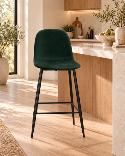Tabouret de bar en velours pieds noirs, 41x51,5xH106 cm - KLARY
