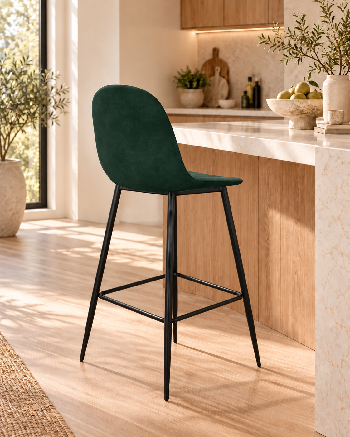 Tabouret de bar en velours pieds noirs, 41x51,5xH106 cm - KLARY