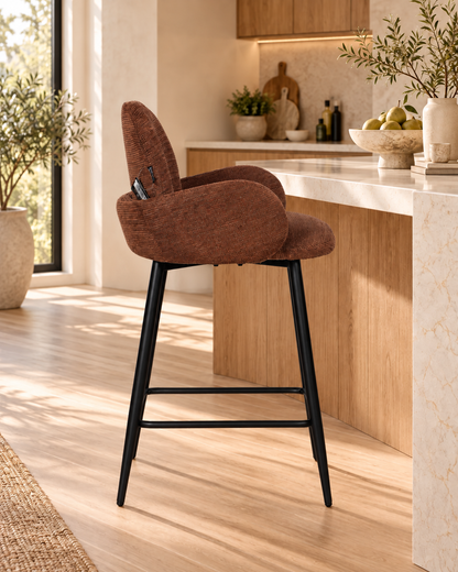 Chaise Haute Tabouret de bar en tissu anti tache, 57x55xH108CM ( 65 cm hauteur assise)- EDEN