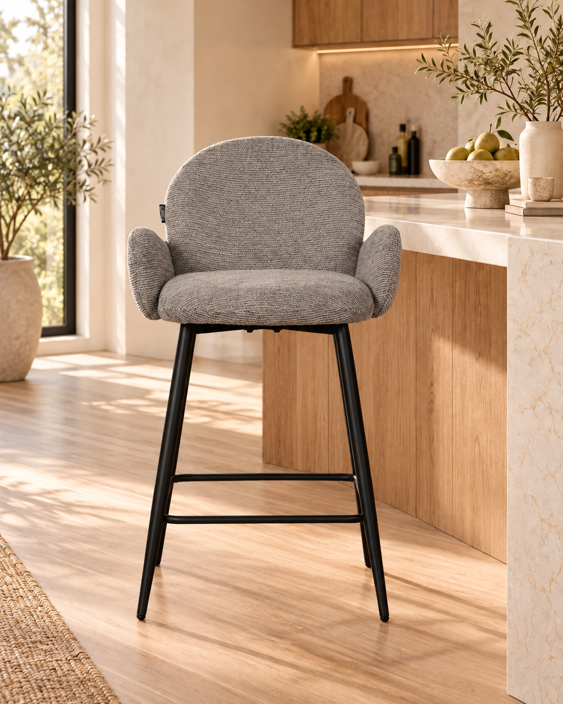 Chaise Haute Tabouret de bar en tissu anti tache, 57x55xH108CM ( 65 cm hauteur assise)- EDEN