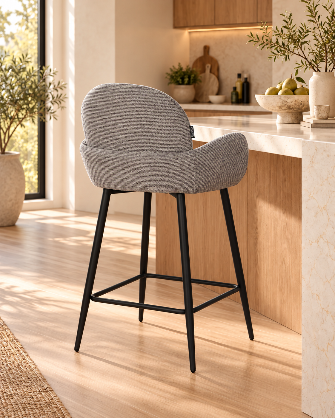 Chaise Haute Tabouret de bar en tissu anti tache, 57x55xH108CM ( 65 cm hauteur assise)- EDEN