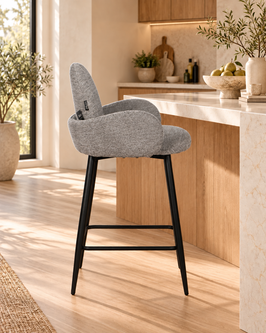 Chaise Haute Tabouret de bar en tissu anti tache, 57x55xH108CM ( 65 cm hauteur assise)- EDEN