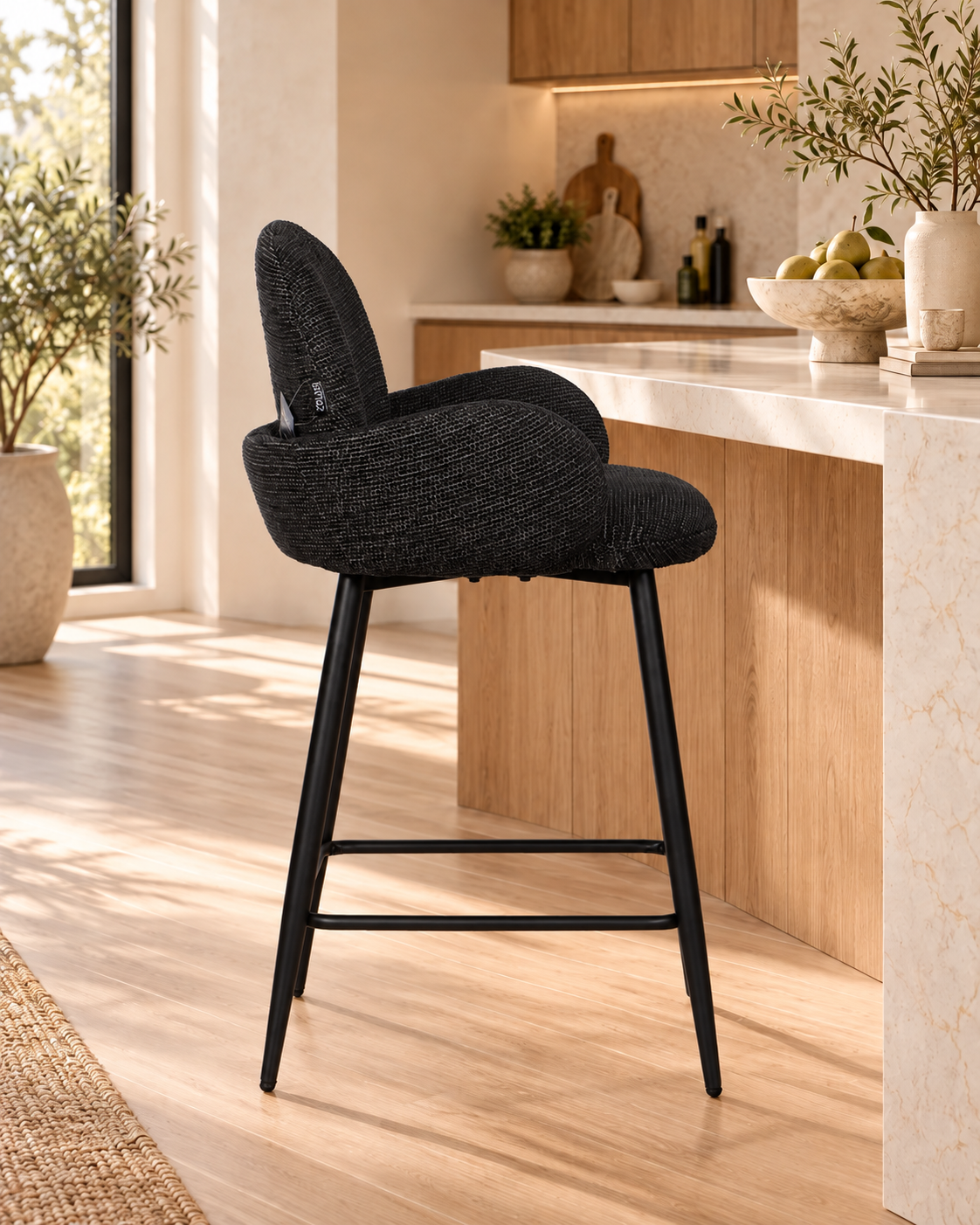 Chaise Haute Tabouret de bar en tissu anti tache, 57x55xH108CM ( 65 cm hauteur assise)- EDEN