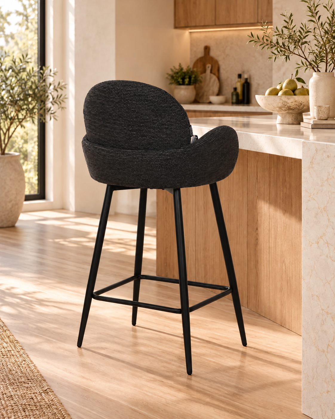 Chaise Haute Tabouret de bar en tissu anti tache, 57x55xH108CM ( 65 cm hauteur assise)- EDEN