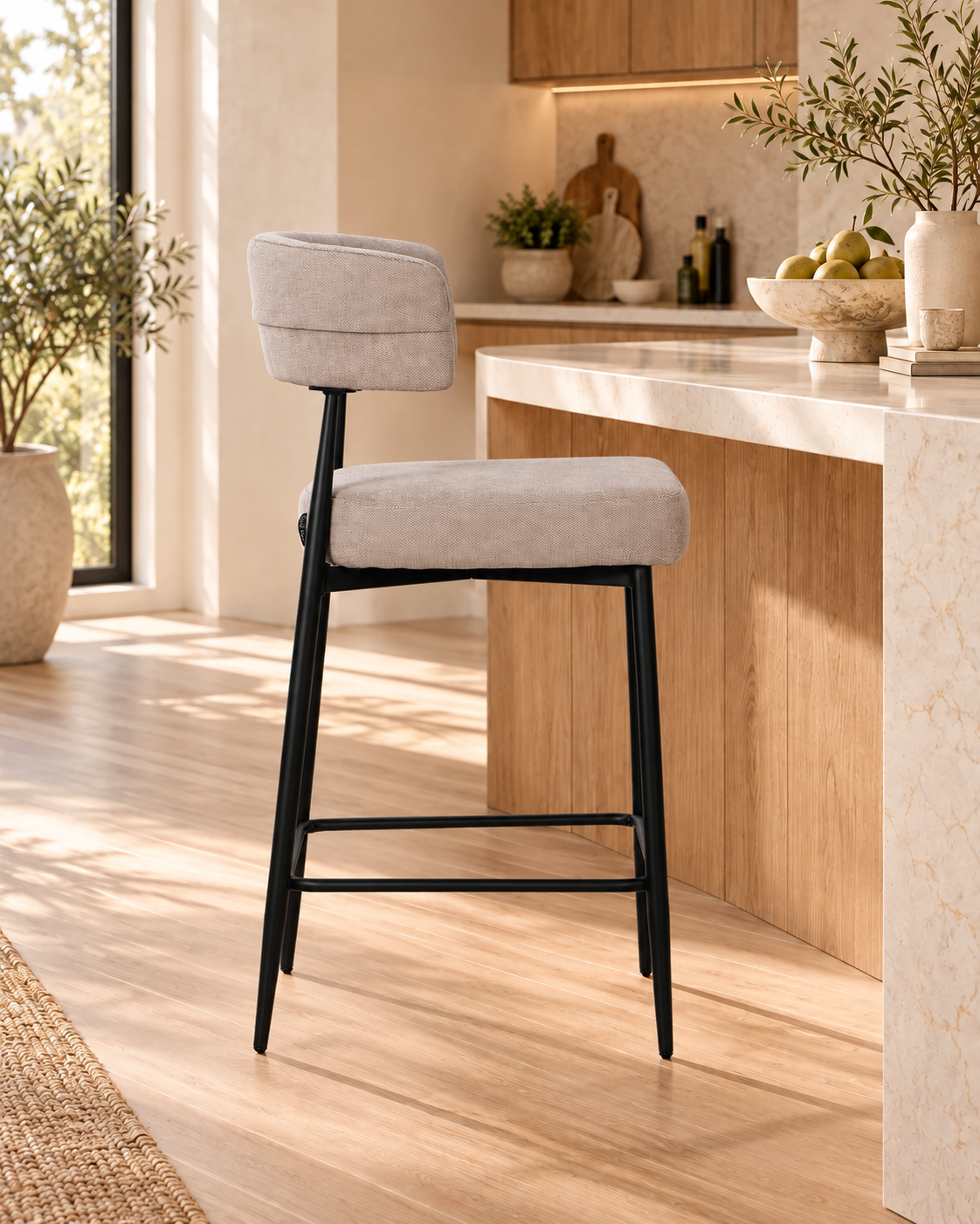 Chaise Haute Tabouret de bar en tissu anti tache, 51x51xH96CM - YAARA ( 65 cm hauteur assise)