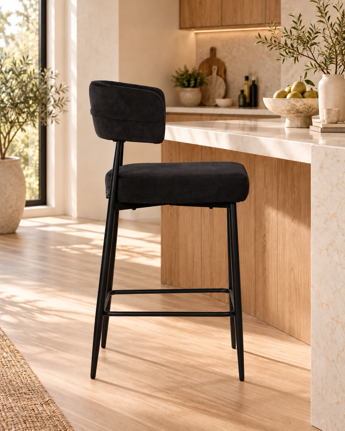 Chaise Haute Tabouret de bar en tissu anti tache, 51x51xH96CM - YAARA ( 65 cm hauteur assise)