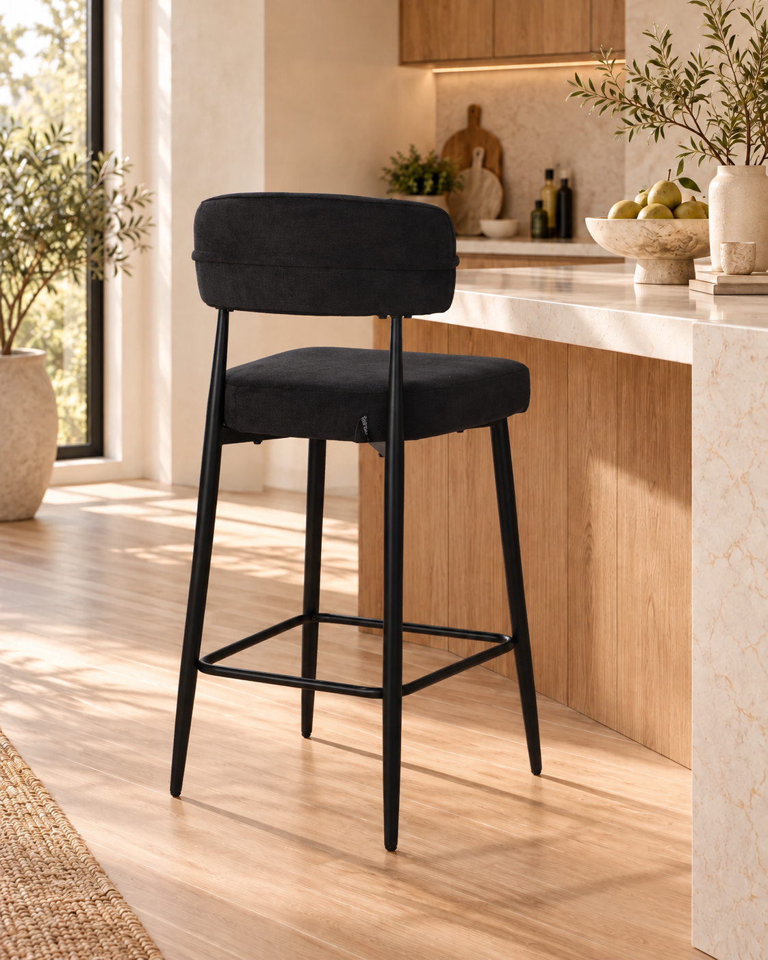 Chaise Haute Tabouret de bar en tissu anti tache, 51x51xH96CM - YAARA ( 65 cm hauteur assise)