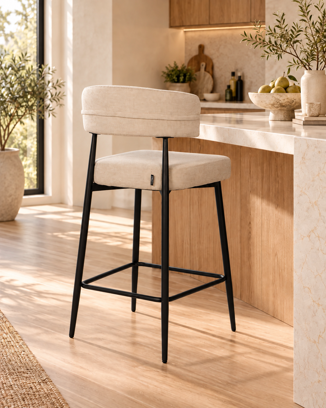 Chaise Haute Tabouret de bar en tissu anti tache, 51x51xH96CM - YAARA ( 65 cm hauteur assise)