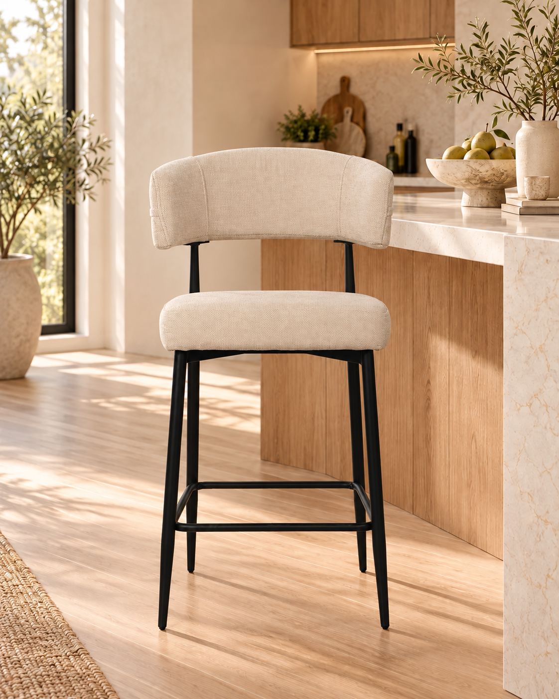 Chaise Haute Tabouret de bar en tissu anti tache, 51x51xH96CM - YAARA ( 65 cm hauteur assise)