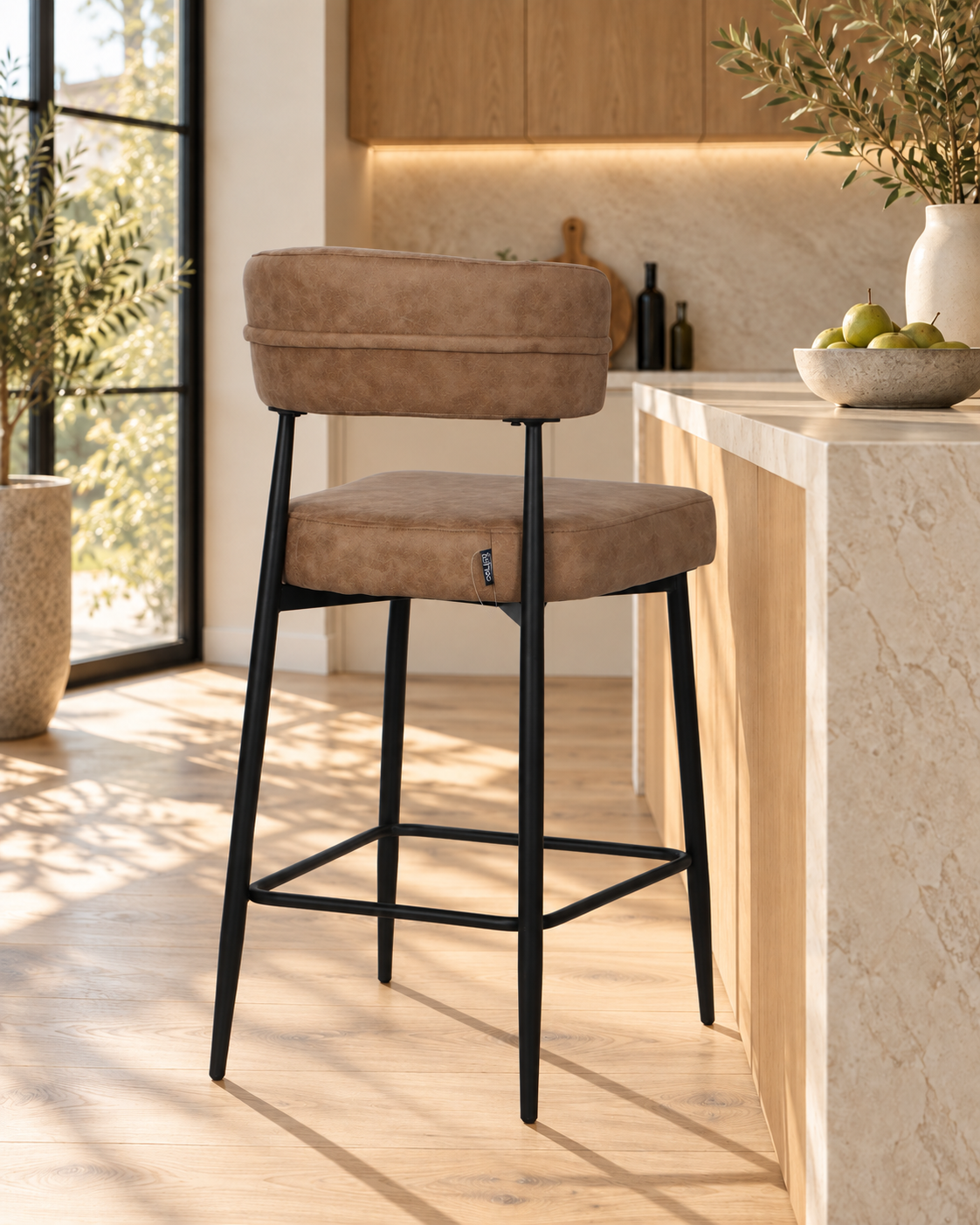 Chaise Haute Tabouret de bar en tissu anti tache, 51x51xH96CM - YAARA ( 65 cm hauteur assise)