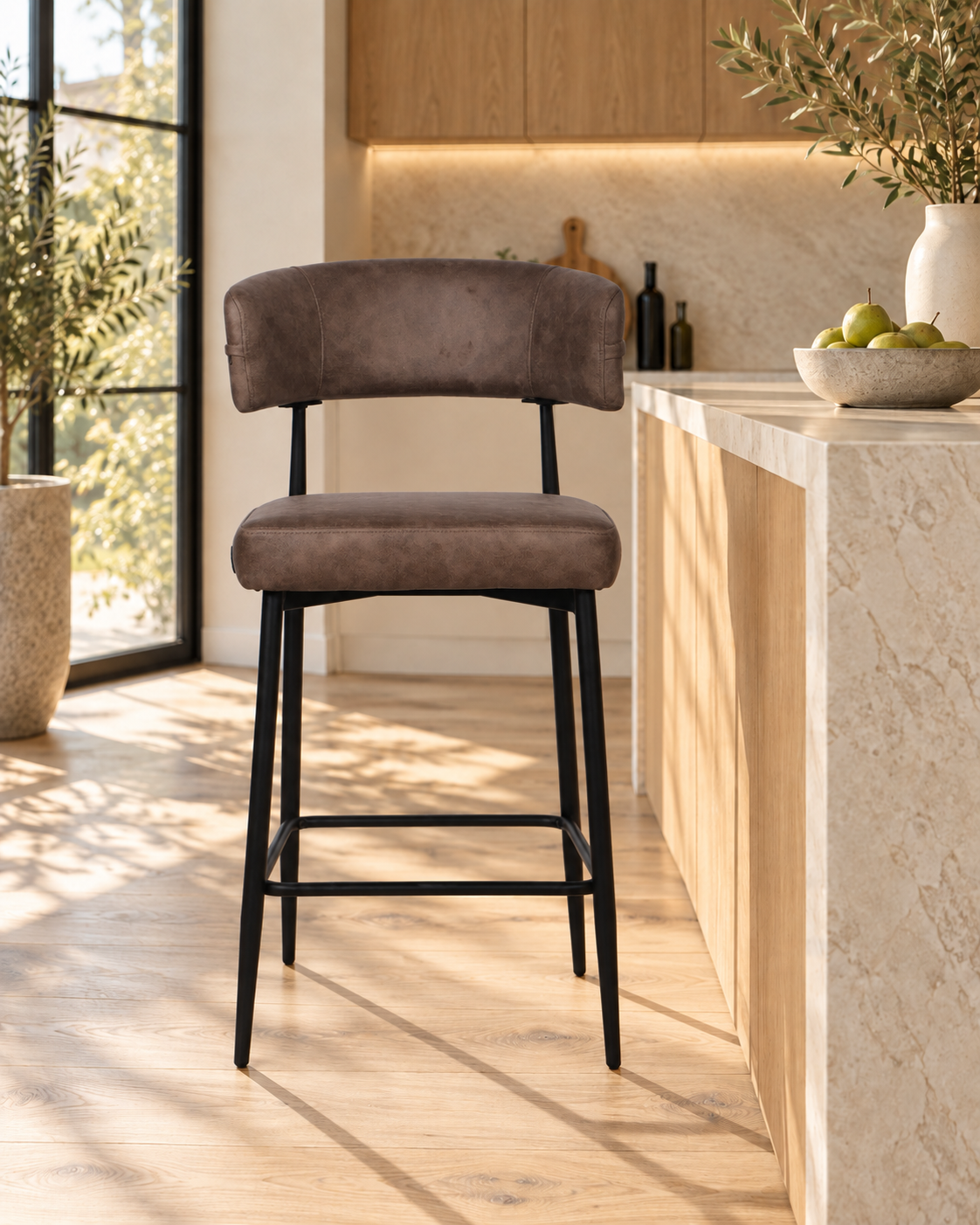 Chaise Haute Tabouret de bar en tissu anti tache, 51x51xH96CM - YAARA ( 65 cm hauteur assise)