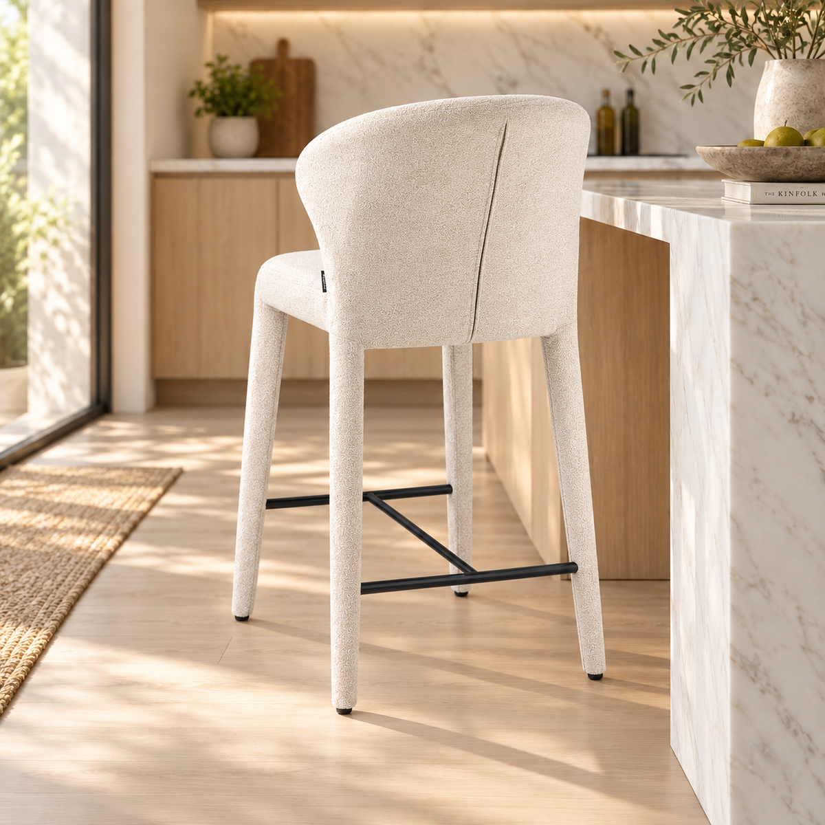 Chaise haute tabouret de bar en tissu anti tache, 57x51xH98CM - NOAM