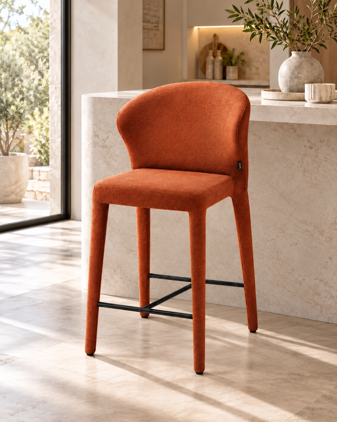 Chaise haute tabouret de bar en tissu anti tache, 57x51xH98CM - NOAM