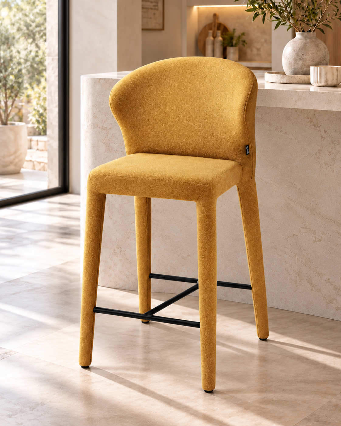 Chaise haute tabouret de bar en tissu anti tache, 57x51xH98CM - NOAM