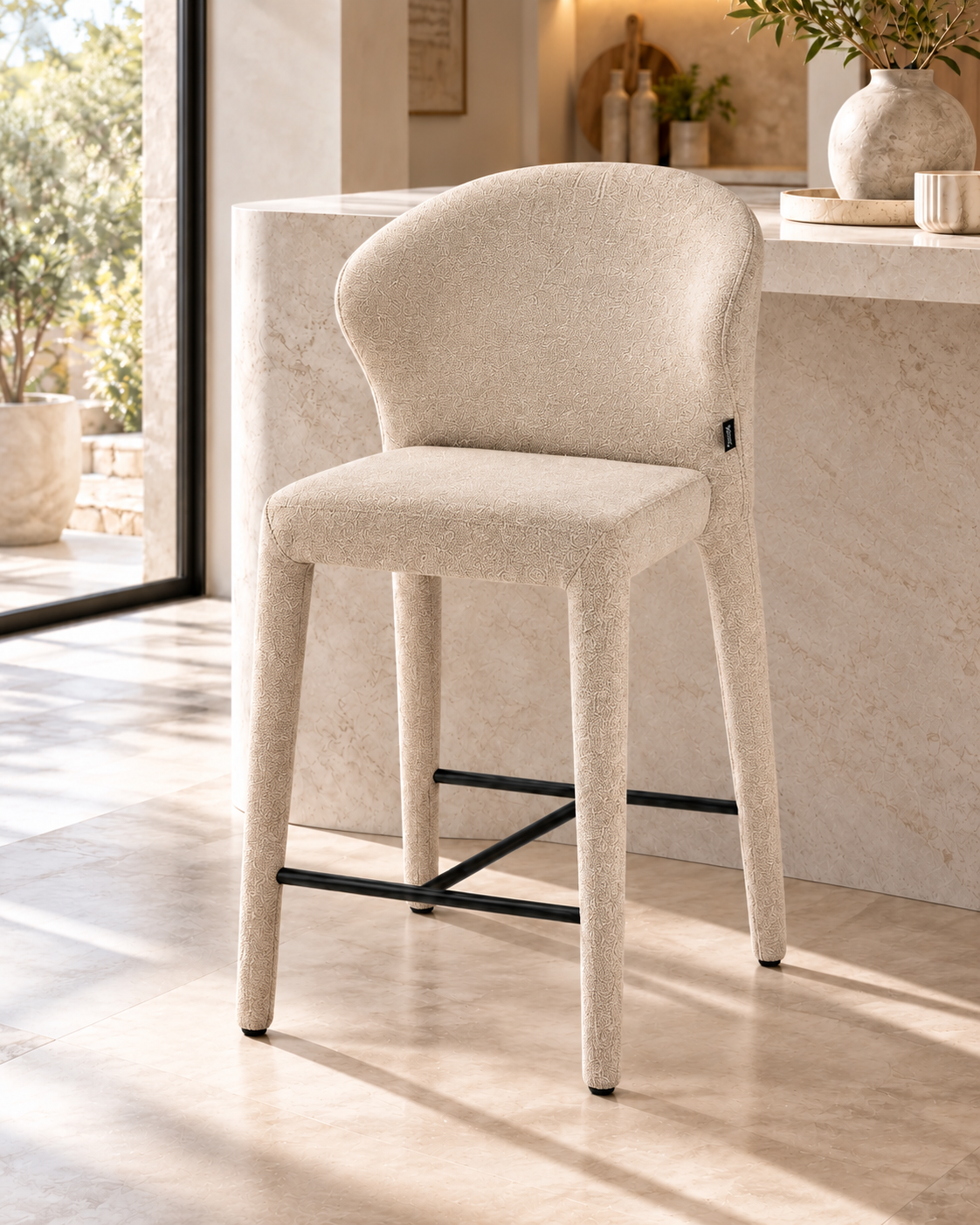 Chaise haute tabouret de bar en tissu anti tache, 57x51xH98CM - NOAM