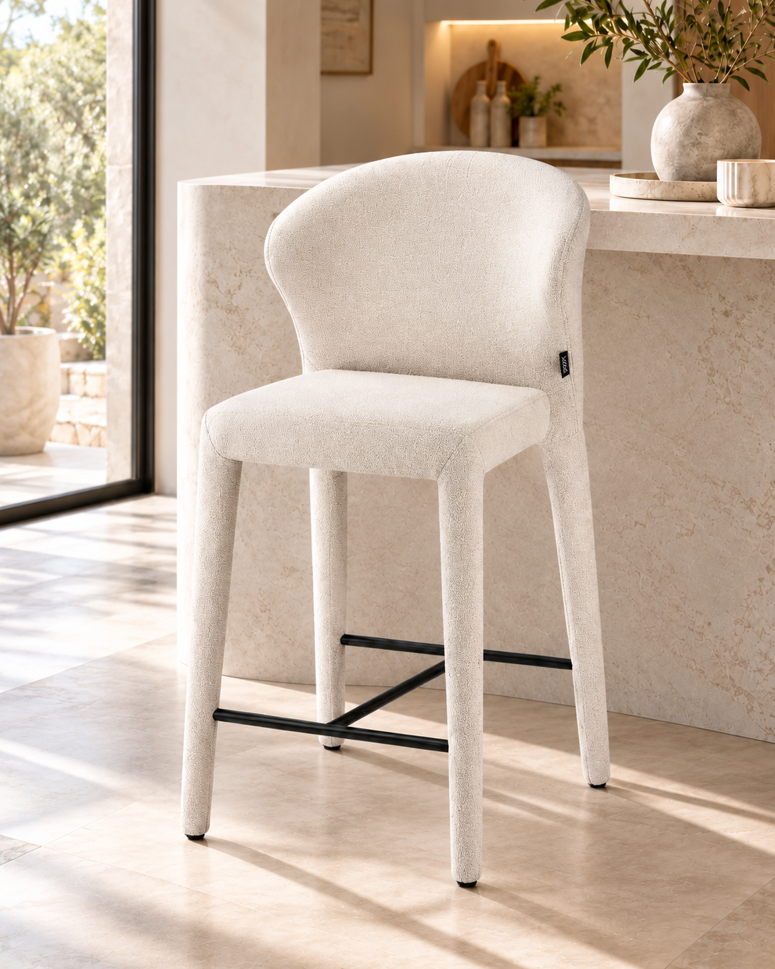 Chaise haute tabouret de bar en tissu anti tache, 57x51xH98CM - NOAM