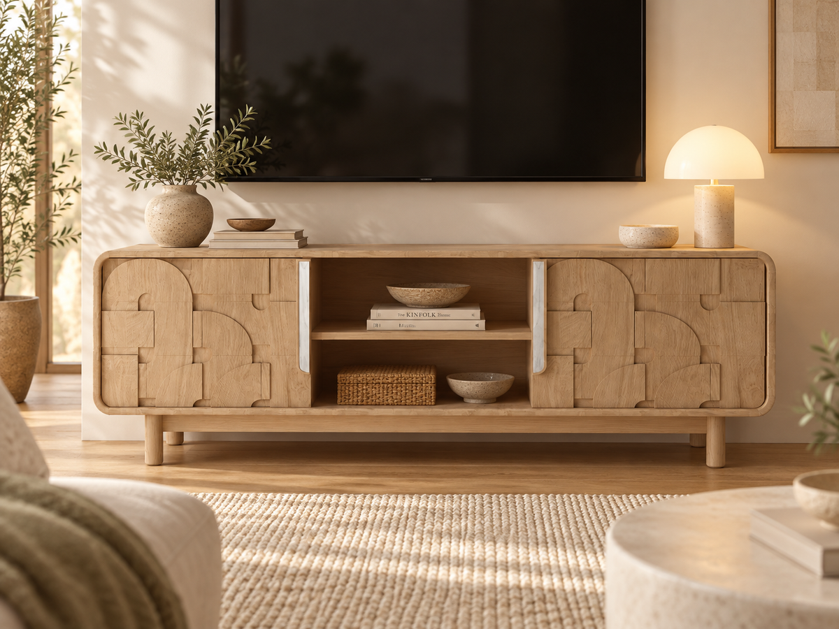 Meuble TV en bois de manguier, 160x40xH55CM - BELLA