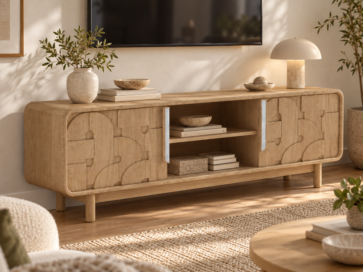 Meuble TV en bois de manguier, 160x40xH55CM - BELLA
