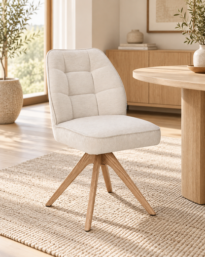 Chaise pivotante en tissu anti tache, 48x63,5xH83CM EMMA pieds en bois massif