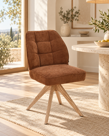 Chaise pivotante en tissu anti tache, 48x63,5xH83CM EMMA pieds en bois massif