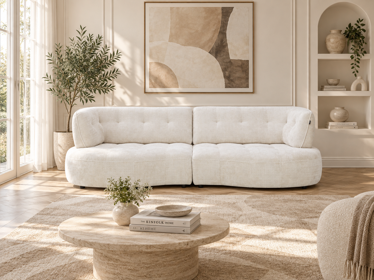 Canapé angle 5 places en tissu anti tache, 284x127xH80CM - LUNA