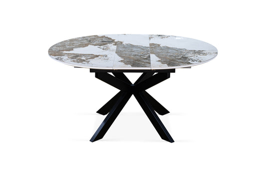 Table à manger ronde extensible avec plateau en céramique, D120-150XH76CM - PILAR