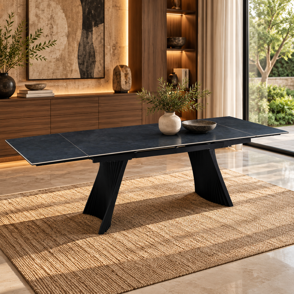 Table à manger extensible avec plateau en céramique, 200-300x100xH76CM - AURELIA