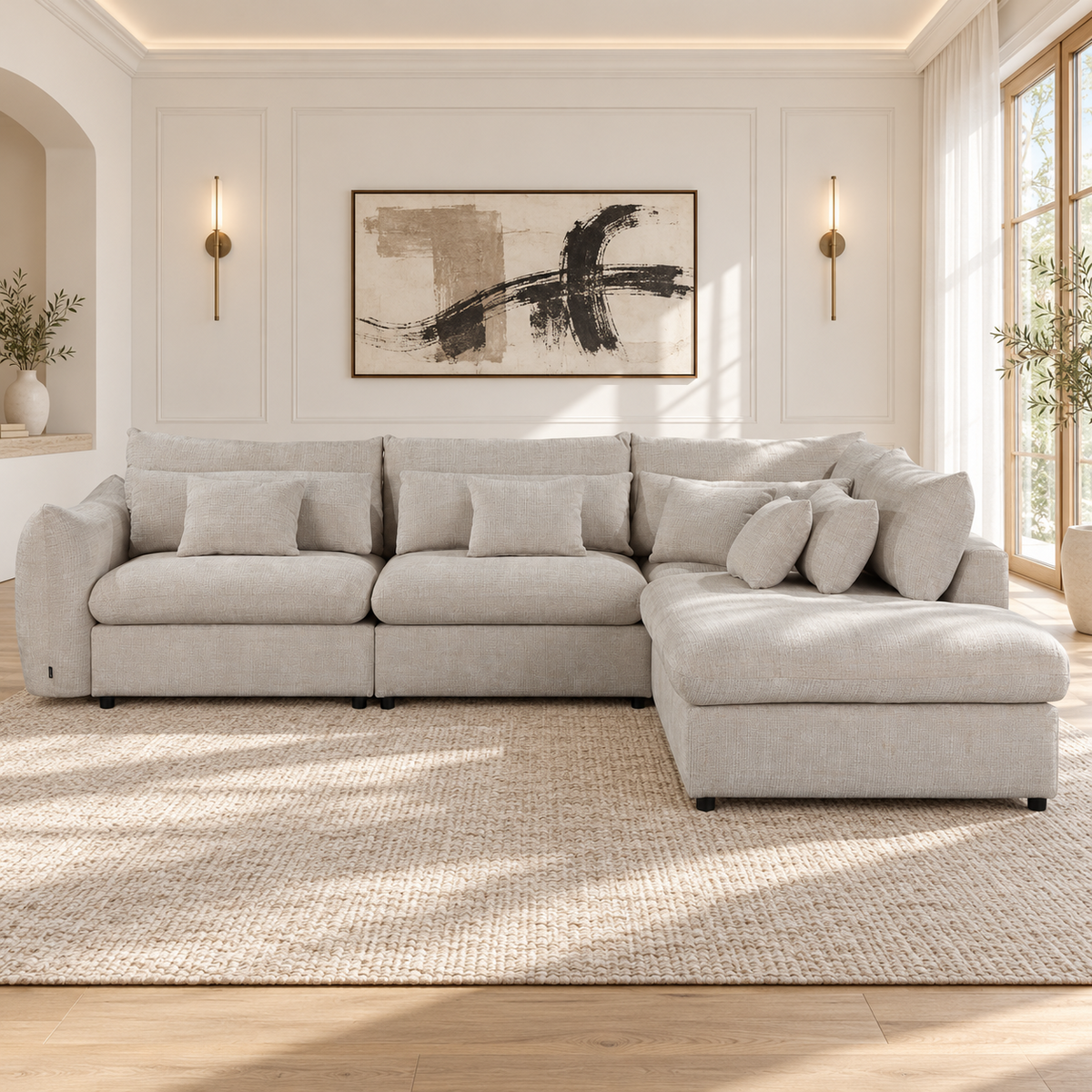 Grand Canapé d'Angle modulable 7 places en tissu 334x240xH87CM - VOLTAIRE