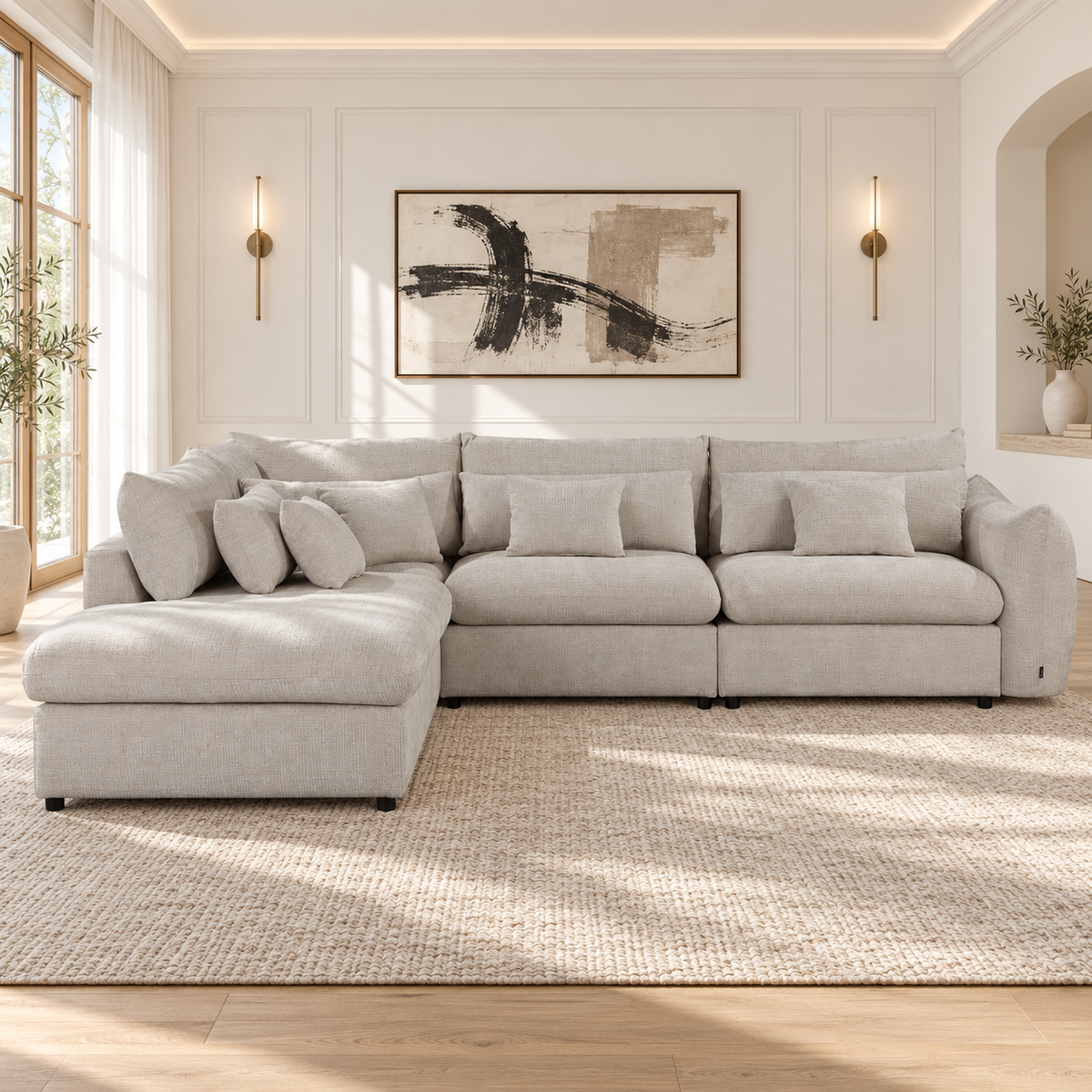 Grand Canapé d'Angle modulable 7 places en tissu 334x240xH87CM - VOLTAIRE