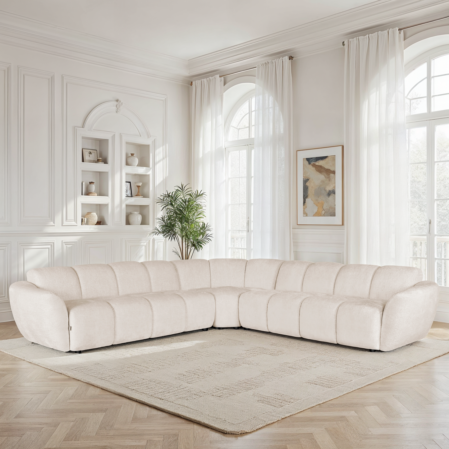 Canapé d'angle 7 places / pouf en tissu anti tache - LILO