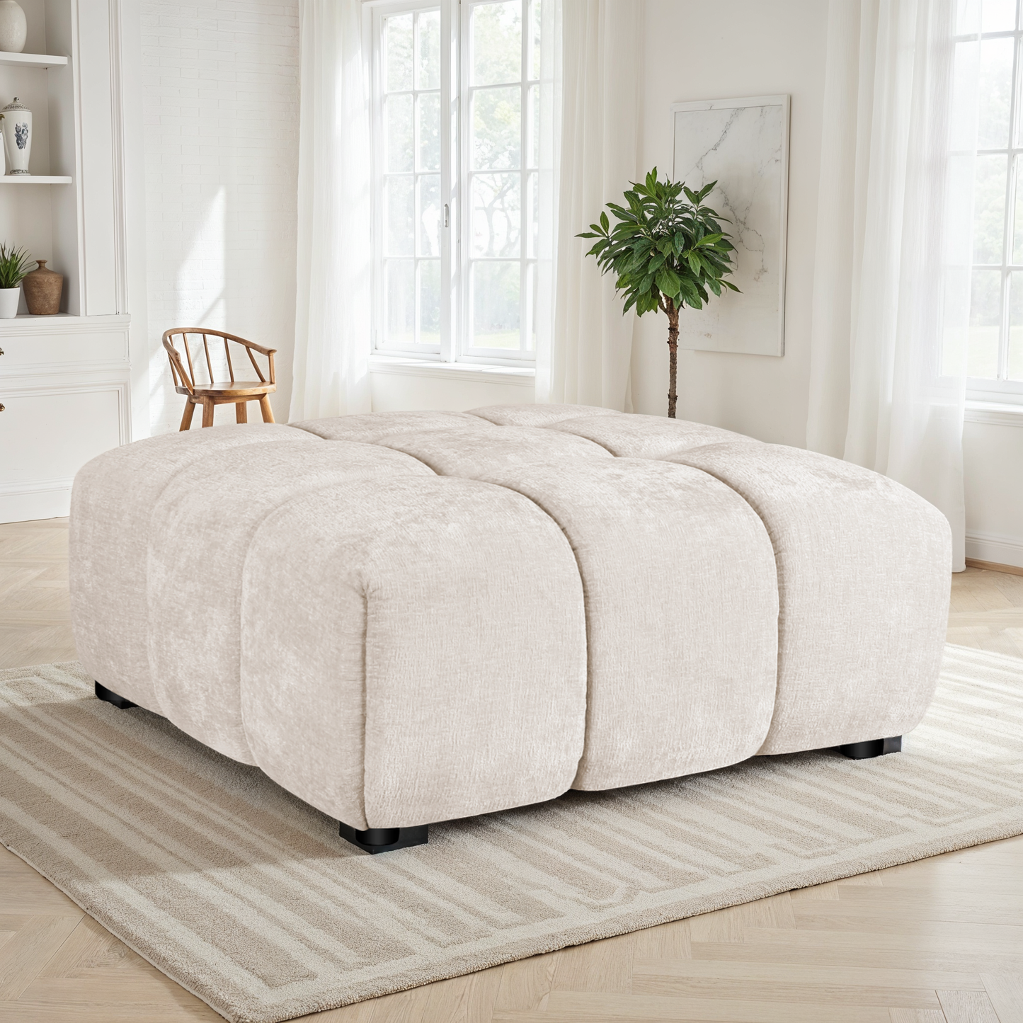 Canapé d'angle 7 places / pouf en tissu anti tache - LILO