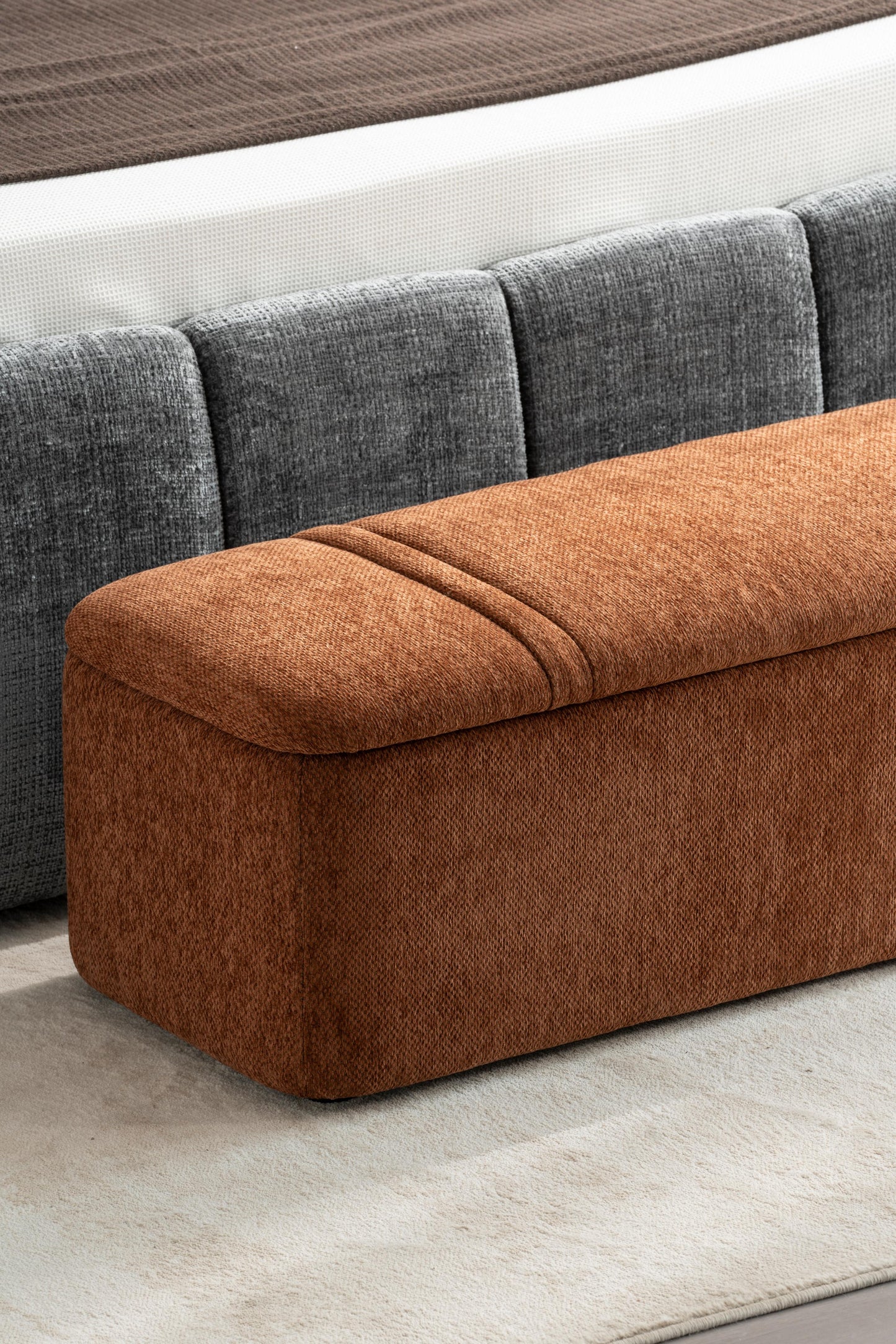 Banc de dressing pouf en tissu anti tache, 123x46xH45CM Emilio