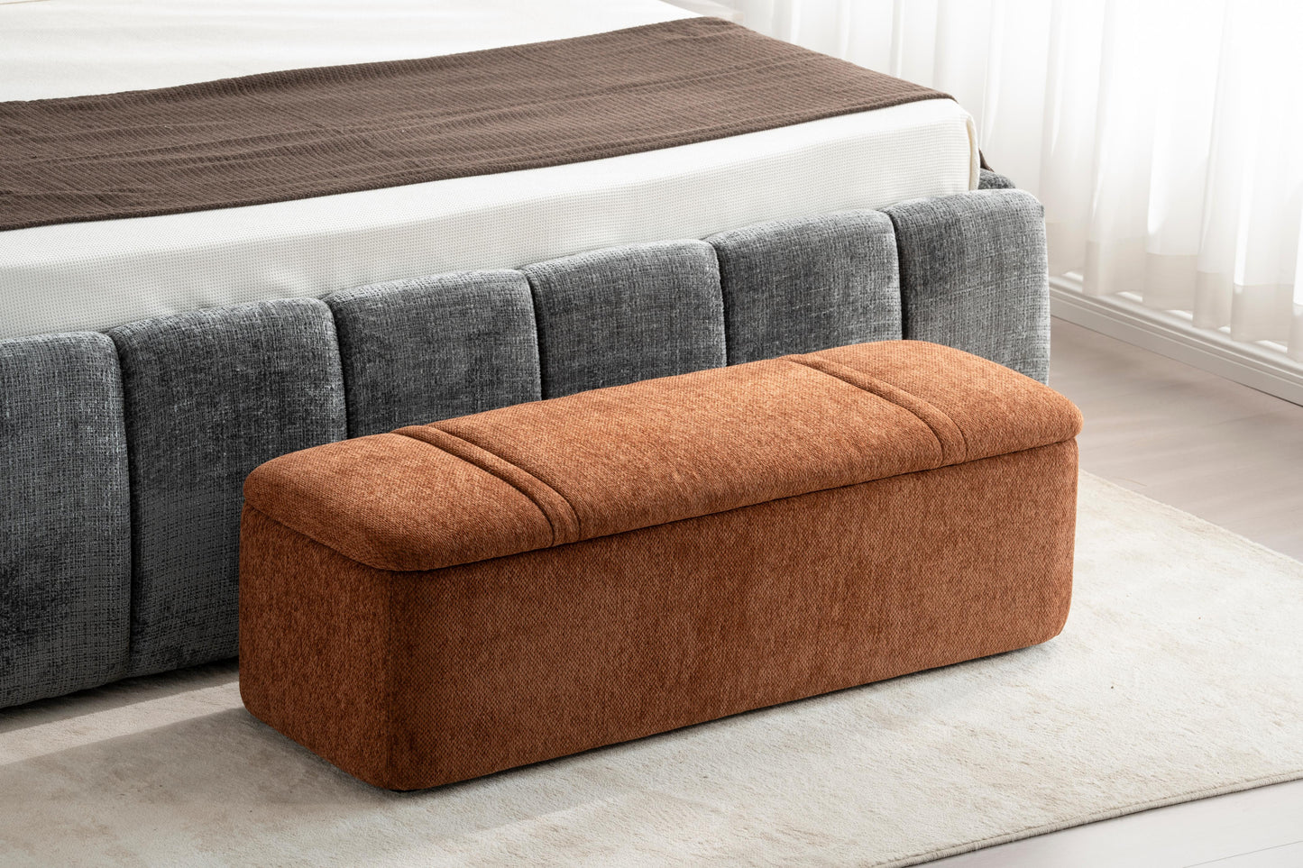 Banc de dressing pouf en tissu anti tache, 123x46xH45CM Emilio