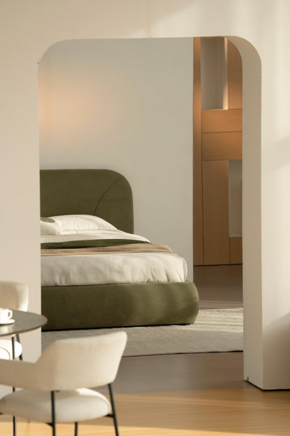 Lit en tissu vert avec sommier Softy